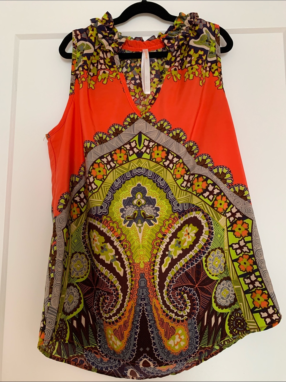 Renee C. Orange and Lime Paisley-Print Sleeveless V-Neck Camisole